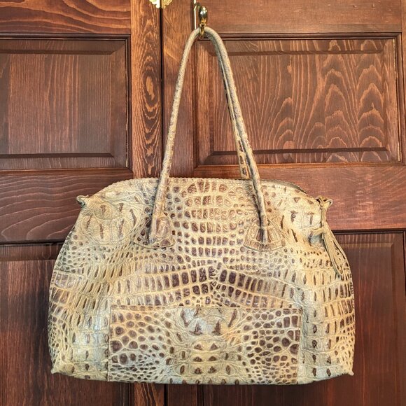 B. May Embossed Leather Satchel Collage Animal Pattern with Handles Bag - Picture 1 of 10